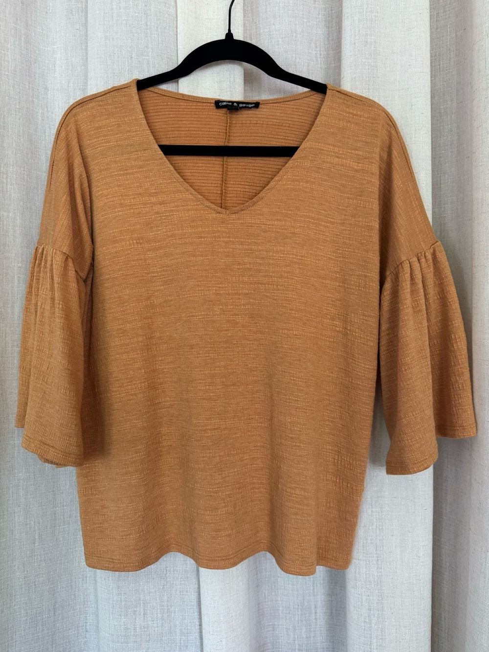 Mustard Yellow V Neck Bell Sleeve Textured Top Oversized Small